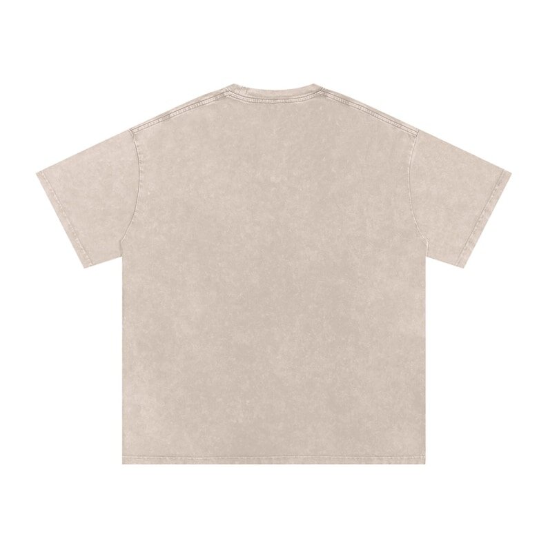 Acid Washed Crew Neck Short Sleeve T-Shirt - Sand Beige