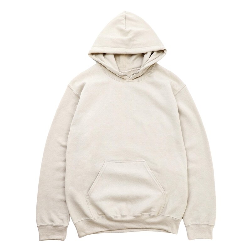 Pullover Hoodie Sweatshirt - Fleece-Lined, Kangaroo Pocket, Cream