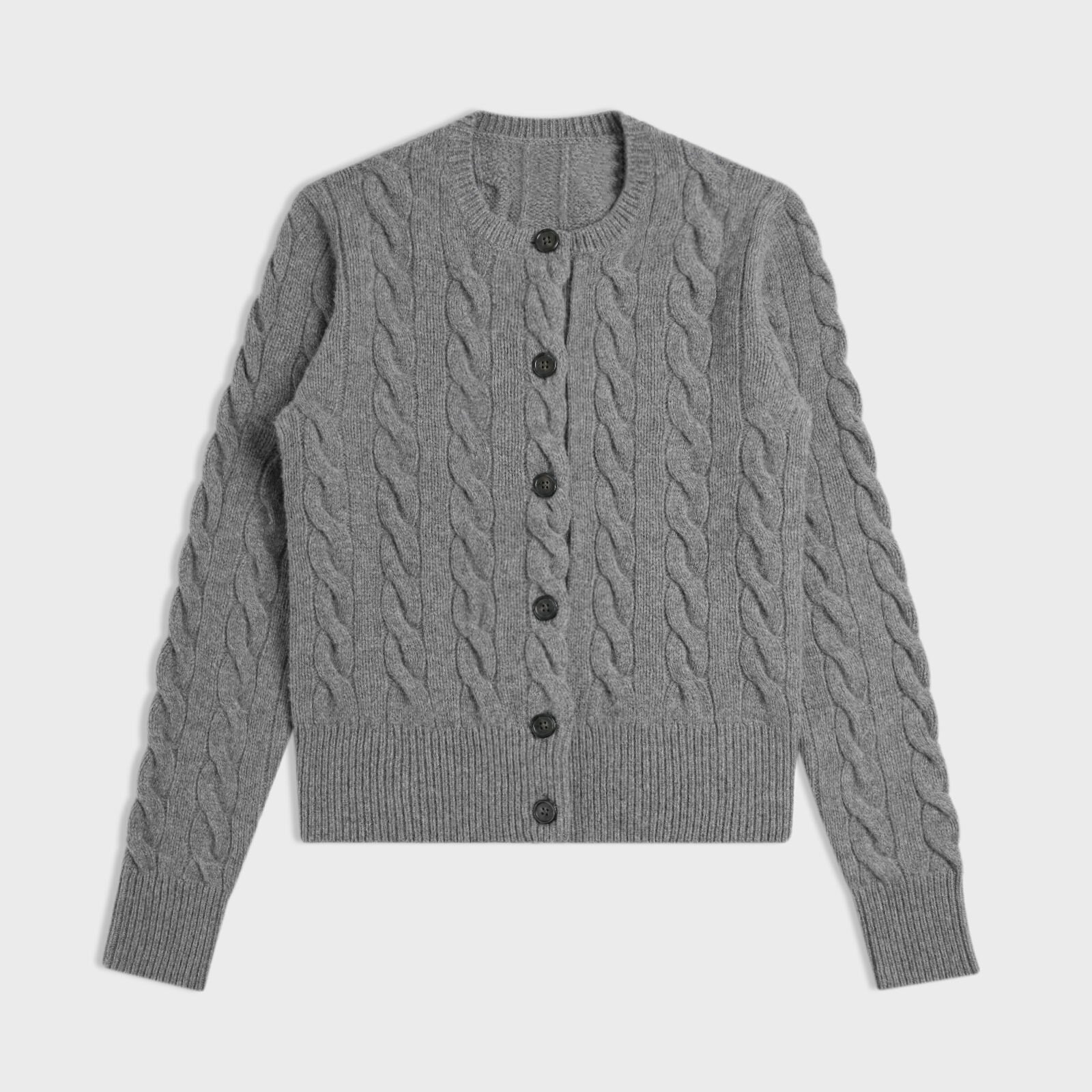Women's Cable Knit Crewneck Cardigan Sweater - Heather Gray