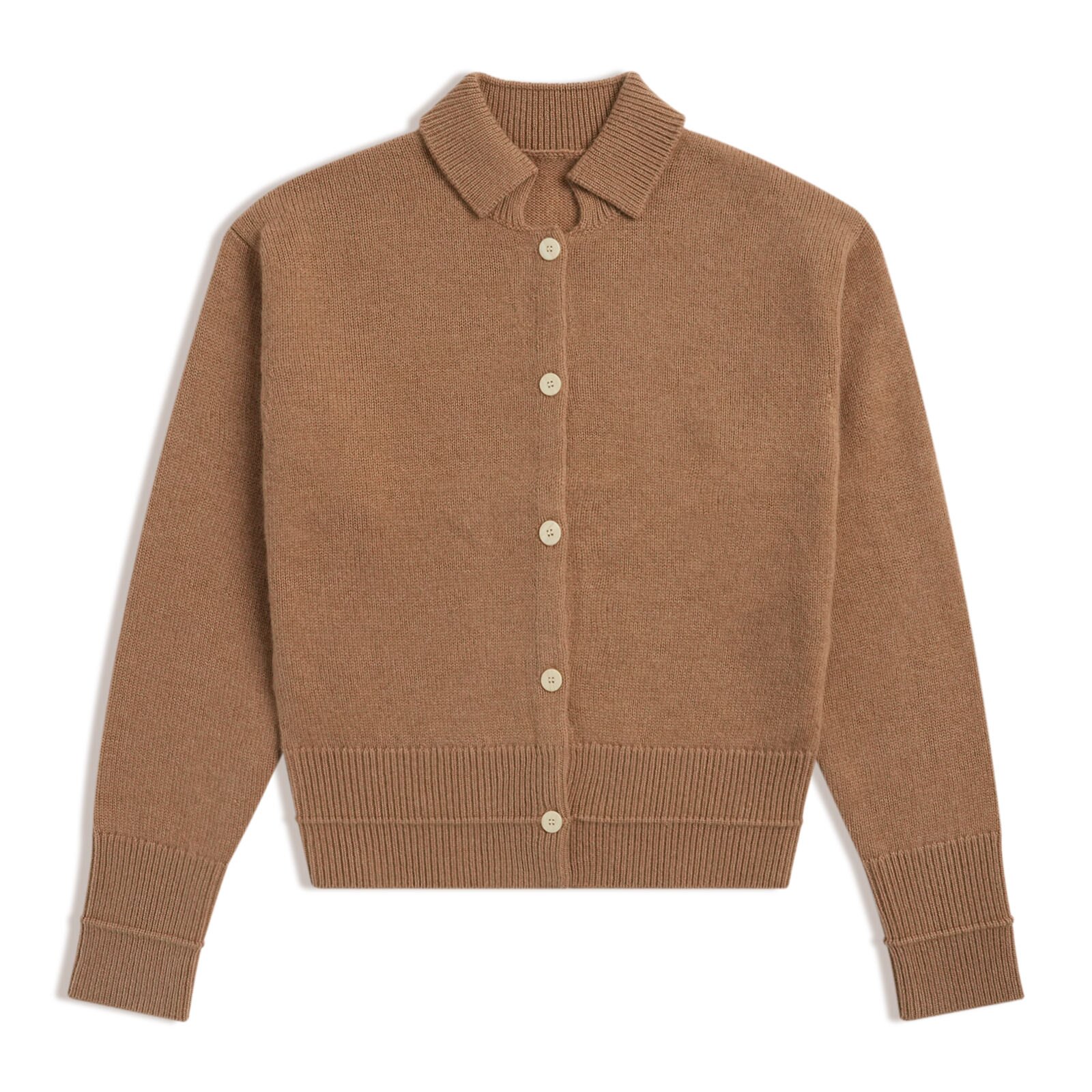 Women's Knit Button-Front Cardigan with Collar, Camel Brown